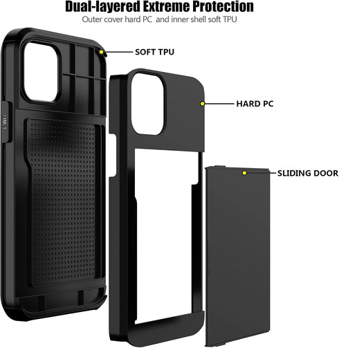 Nvollnoe iPhone 12/12 Pro Case - Heavy Duty, Slim Wallet with Hidden Card Slot, Shockproof, Black for Men & Women.