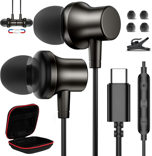 USB C Headphone Type C Earphone Magnetic Wired Earbud for iPhone 15 Pro Max, Samsung S24 Ultra, Noise Canceling