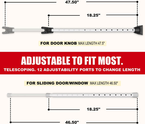 SECURITYMAN 120dB Jammer 400lbs Door Security Bar with Alarm (Detachable) - Siren Door Stopper Alarm - Adjustable