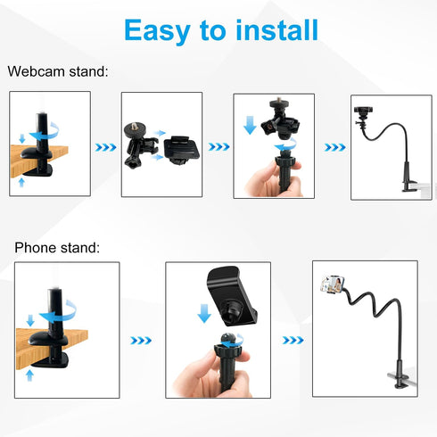Khazylorr C922 C930e C920S C920 C615 C960 C920x 4K N60 Webcam Stand for Desk, Flexible Gooseneck Webcam Mount Holder