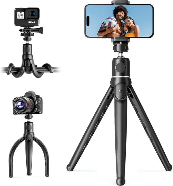UBeesize Camera Tripod with Remote, Flexible Stand with Phone Holder and Action Camera Mount Adapter for iPhone Samsung