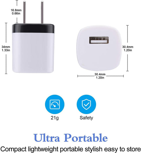 USB Wall Plug, 10Pack 1A/5V Single Port Charger Adapter for iPhone 16 15 14 13 12 11 Pro Max/Samsung S24 S23 S22 S21