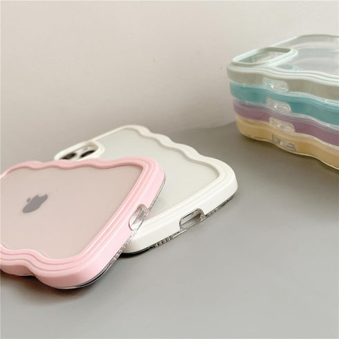 iPhone 15 Plus Case (Pink) - Clear Cute Curly Wave Frame Shape Shockproof Soft Protective Cover for Women