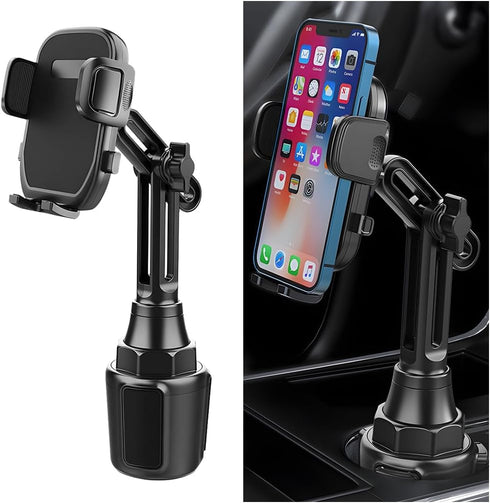 Sandfren Car Cup Phone Holder, 360 Rotation Carbon Fiber Vehicle Cup Cellphone Holder