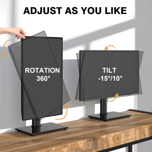 Single Monitor Stand VESA Mount for 13-32 Inch Screens, Free-Standing Riser with Swivel Tilt Rotation