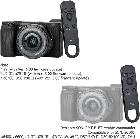JJC Wireless Bluetooth Remote Control Replaces Sony RMT-P1BT for Sony A7R5 A7M4 ZV-E1 ZV-1F ZV-1 II ZV1 ZV-E10 FX30 A1 A7C II A7CII A6700 A6600 A6400 A6100 A7R IV III A7 IV III A9 II RX100 VII RX0 II