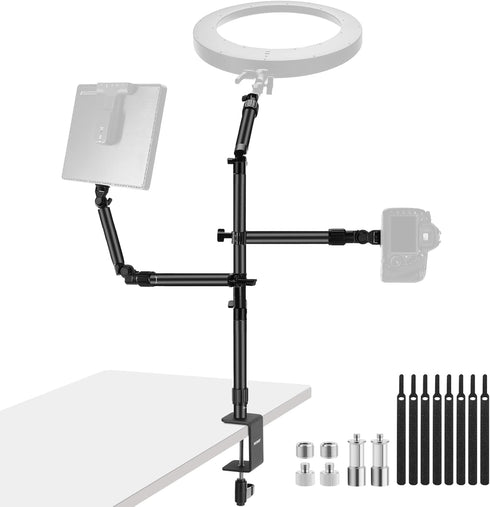 NEEWER ST008 Overhead Camera Desk Mount Rig Stand with 2 Boom Arms for Photography Devices, Live Streaming, Home Office