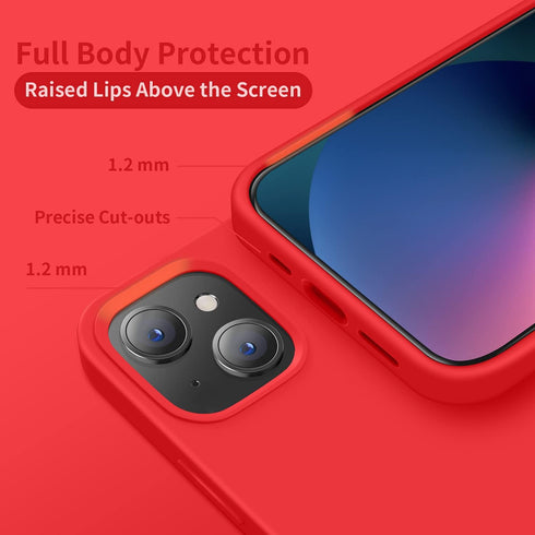 Cordking Silicone Ultra Slim Shockproof Protective Phone Case for iPhone 13/14, 6.1 inch, Red with Soft Anti-Scratch