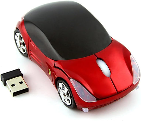 2.4GHz Wireless Mouse Cool 3D Sport Car Shape Ergonomic Optical Mice for PC Laptop Women Small Hands (Red)