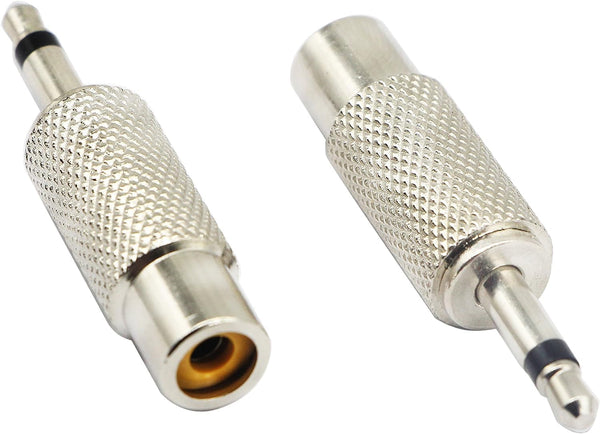 zdyCGTime RCA to 3.5MM Audio TS Adapter, 3.5mm 1/8" Mono Plug Male to RCA Female Jack Connector (Silver, 2 Packs)