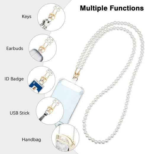 MoKo Universal Phone Lanyard, Pearl Beaded Cell Phone Chain Crossbody Strap Anti-Theft Detachable Women Cellphone