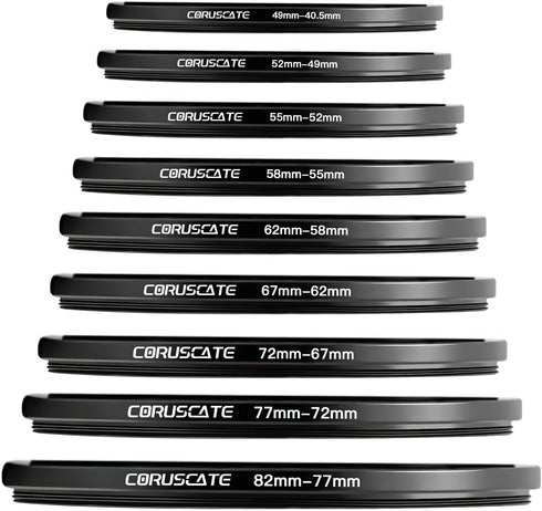 9 Pieces Step Down Ring Camera Lens Filter Metal Rings, Compatible with All Brands UV ND CPL (49-40.5mm, 52-49mm,