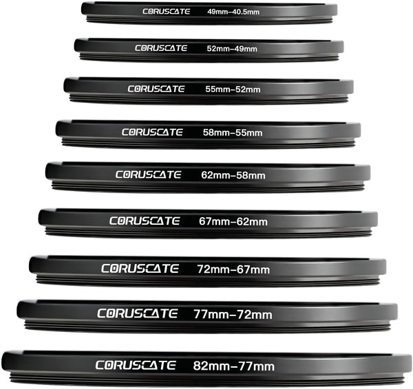 9 Pieces Step Down Ring Camera Lens Filter Metal Rings, Compatible with All Brands UV ND CPL (49-40.5mm, 52-49mm,