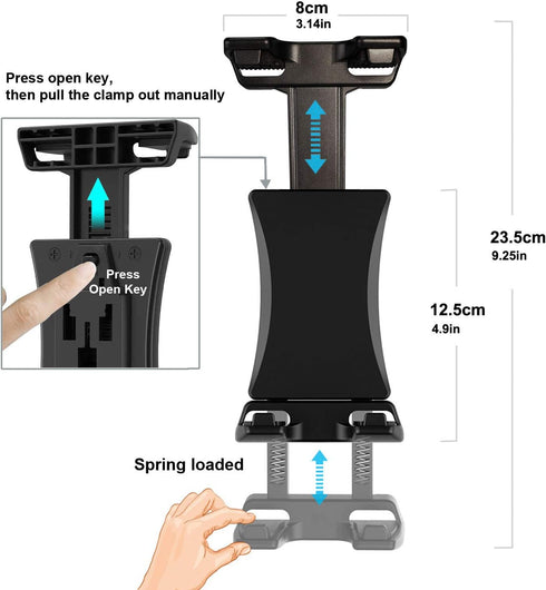 iPad Tablet Tripod Mount Adapter, 360 Degree Rotatable Clamp Holder with Bluetooth Remote for iPad Pro, Air, Mini