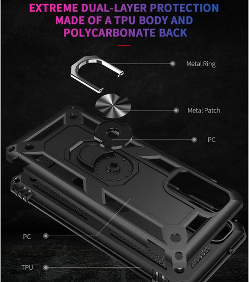 Samsung Galaxy S20 FE Case, Black Military Grade Shockproof with HD Screen Protector & Ring