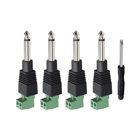 1/4 Jack, 4Pcs Solderless 1/4 Inch Audio Jack TS Male Mono Plugs Connector for Speaker, Guitar, Microphone Cables Repair