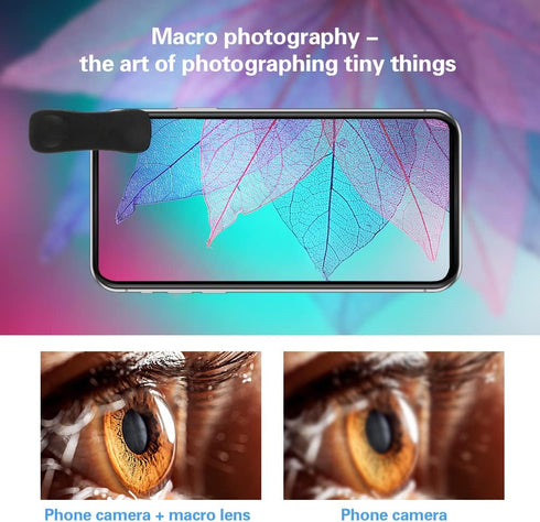 Phone Camera Lens Kit, 6 Lenses + LED Light + Remote Shutter + Tripod for iPhone & Android