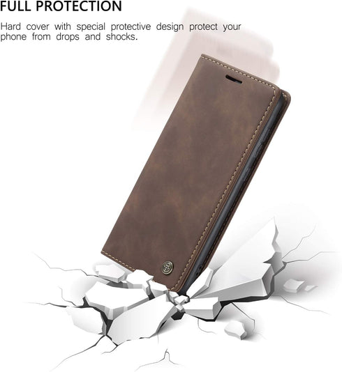 CaseMe Wallet Case for Samsung S20 5G - Card Holder Kickstand Magnetic Leather Flip Case (Coffee)