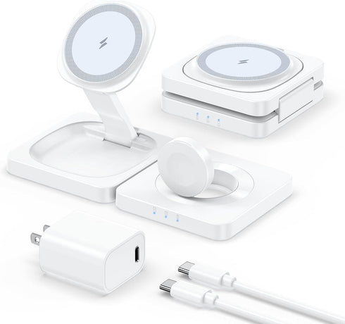 ADADPU 2026 Magnetic Wireless Charging Station - 3 in 1 Foldable Charger Stand