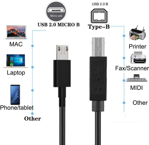 6FEET 2.0 2.0 GuangMaoBo Micro USB to Printer Cable,USB to USB Type B Cable,Android Phone pc to Printer Cable