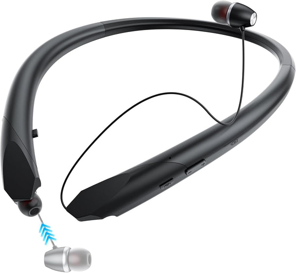 LHKLUK Neckband Bluetooth Headphones Retractable, Wireless Headset with Mic, IPX5 Sweatproof Earphones, 22H