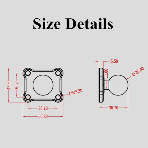 BRCOVAN 2 PCS, 1'' Ball Mount Base with Aluminum Alloy 4-Hole AMPS Square Plate & 1'' TPU Ball Adapter