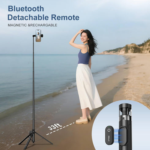 SEAJIC 66" Automatic Phone Tripod Stand with Remote, Cell Phone Tripod for iPhone Video Recording & Live Streaming