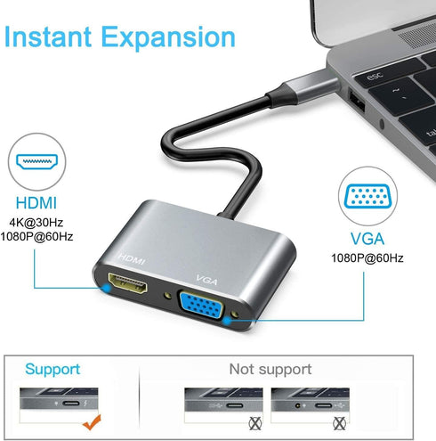 Fonus S10 (14.6" 2024)/S10 (12.4" 2024), USB C to HDMI VGA Adapter Video Splitter HDTV Cable Compatible with Samsung