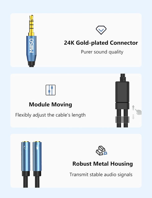MillSO 3.5mm Headphone Splitter Adapter, CTIA Audio Splitter for Xbox One, PS4, Smartphone, Laptop, 30cm/12inch