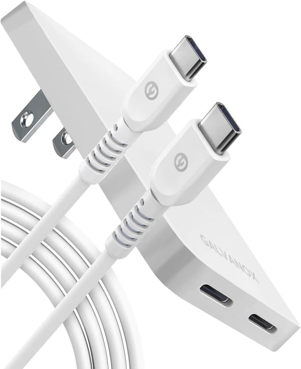 Flat 2-Port USB C Wall Charger, Ultra Slim Dual Power Adapter with Type-C Cable (20W) for Fast Charging iPhone 15, Pro