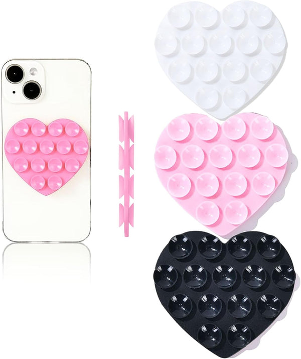 Vilbocr 3PCS Silicone Suction Phone Case Mount,Double-Sided Heart Shaped Non Slip Suction Cup