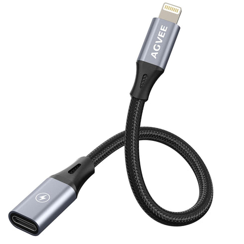 AGVEE 2 Pack USB-C to Lightning Adapter, 30W Fast Charging for iPhone 13/12/11, AirPods, Carplay, Dark Gray.