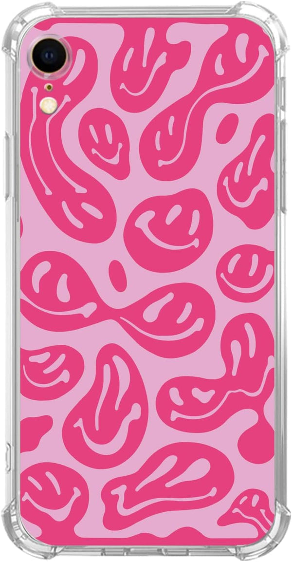 Pink Melting Smile Face Case for iPhone XR, Aesthetic Trippy Smiling Face TPU Bumper Cover for Teens Men Women