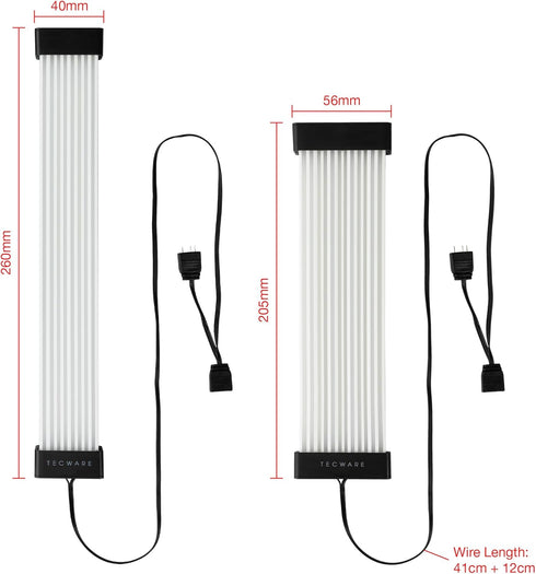 TECWARE Flex RGB PSU Extension Cable Cover Kit with Light Up LED Strip Set for GPU and Motherboard Cables