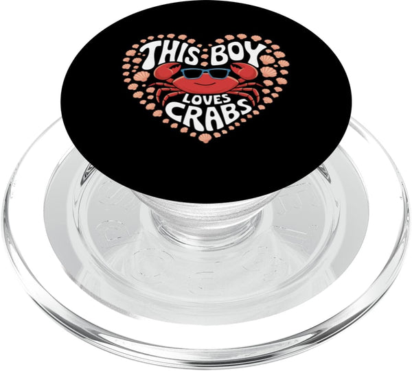 Funny Crab Lover Apparel for Kids This Boy Loves Crabs Cute Crab Valentines Day PopSockets PopGrip for MagSafe