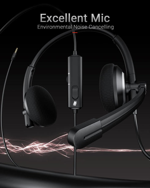 Wired Headset with Microphone for PC Laptop - 3.5mm Jack On Ear Headphones with Noise Cancelling Microphone for Boom Skype Webinars, in-line Control,Comfortable