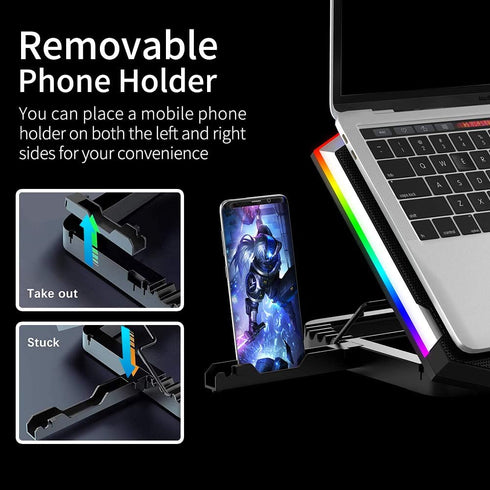 ICE COOREL Gaming Laptop Cooling Pad 15-17.3 Inch, Stand with 6 RGB Fans, Adjustable Height, LCD Screen, 2 USB Ports,