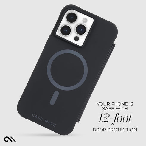 Case-Mate Wallet Folio for iPhone 15 Pro Max, Black, 12ft Drop Protection, Magnetic Flip Folio Cover with Cash and Card