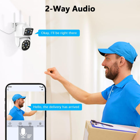 OOSSXX Dual Lens Security Cameras Outdoor System, Wireless WiFi PTZ Camera, 2-Way Audio, Color Night Vision