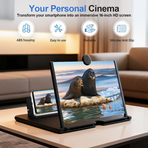 KUVPIUS 16" 3D Mobile Phone Screen Magnifier, HD Screen Amplifier Projector for Movies, Anti-Blue Light Eye-Protecting