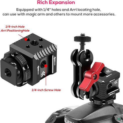 Triple Cold Shoe Mount Bracket, Camera Hot Shoe Mount Adapter with 1/4" Screw Holes for Flash Light Monitor