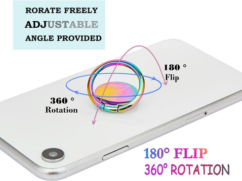 lenoup Kickstand,360 Rainbow Cell Phone Ring Stand Holder,Purple Multicolor Ring Grip Rotation Metal Finger Ring
