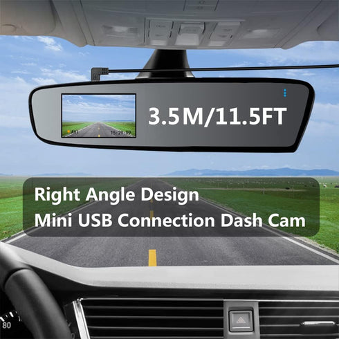 Right Angle Dash Cam Power Cord 11.5FT, 90 Degree Mini USB Charging Cable 24AWG for Garmin Nuvi GPS, Canon Camera, Dash