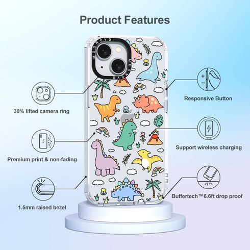 MOSNOVO iPhone 15 Case - Clear TPU Bumper, Shockproof, 6.6 ft Drop Impact, Anti Peel Off, Cute Dinosaur Design, 6.1"