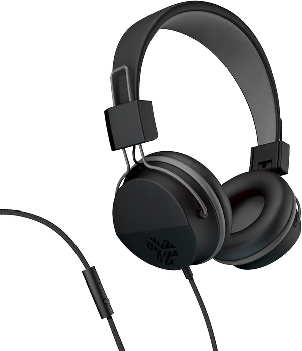 JLab Neon Wired On-Ear Headphones, Black, 40mm Neodymium Drivers, Noise Isolation, Tangle-Free Cord, C3 Sound.