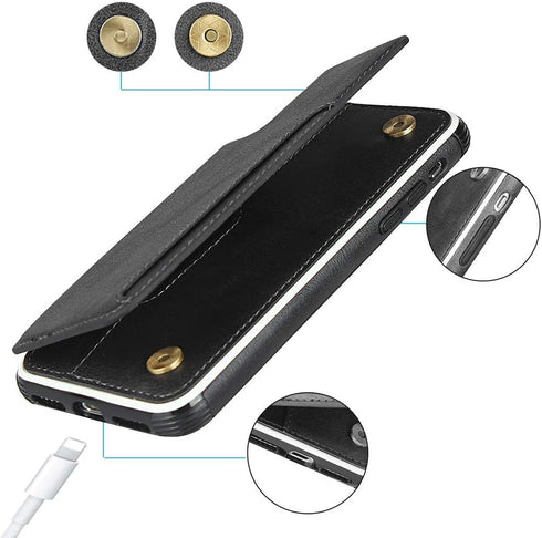 Cavor for iPhone X Wallet Case, Card Holder for Women Men, Shockproof Leather Case with Credit Card Holders, Black