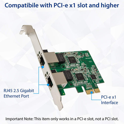 Syba Dual 2.5 Gigabit Ethernet PCI-E Network Expansion Card, RJ45 LAN Adapter, Low Profile Bracket