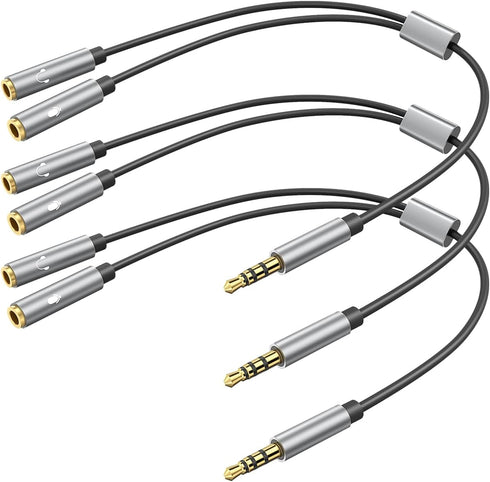 Headphone Splitter TRRS Y Splitter Cable, Male to 2 Female Mic and Audio Adapter for PS4 Xbox One Laptop (3 Pack)