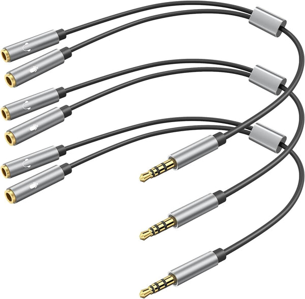 Headphone Splitter TRRS Y Splitter Cable, Male to 2 Female Mic and Audio Adapter for PS4 Xbox One Laptop (3 Pack)