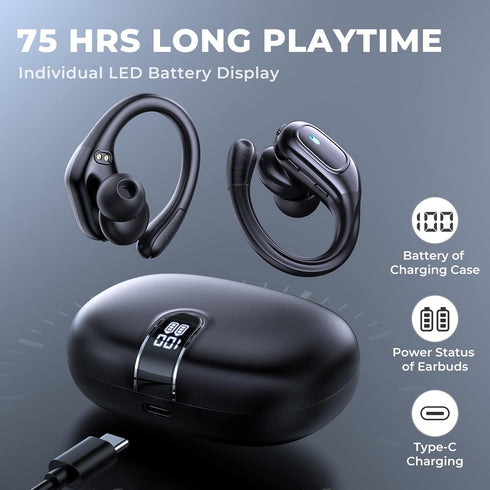 Wireless Earbuds, True Wireless Bluetooth 5.3, 75H Playtime, IPX7 Waterproof Headphones with CVC 8.0 Mic